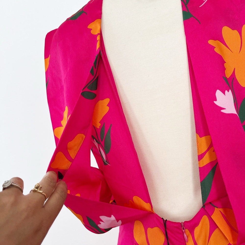 Zara Hot Pink Floral High-Neck Jumpsuit | M - Picture 5 of 10